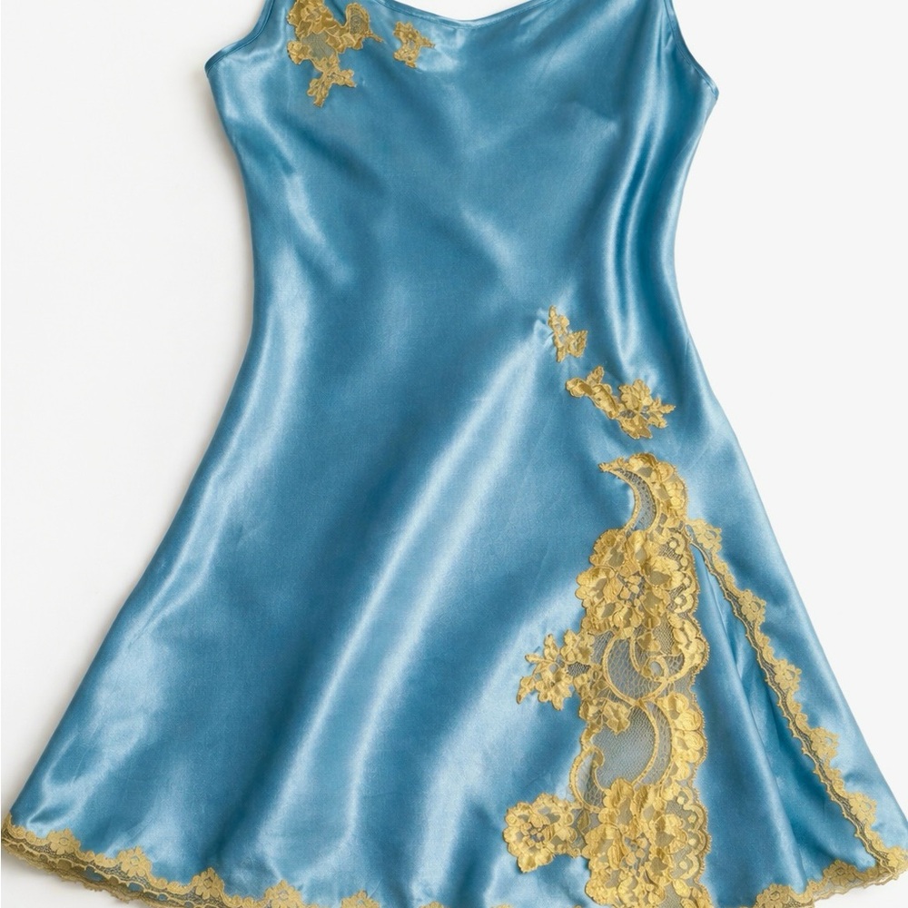 Vintage rare Victoria's Secret slip in Blue with lace accents